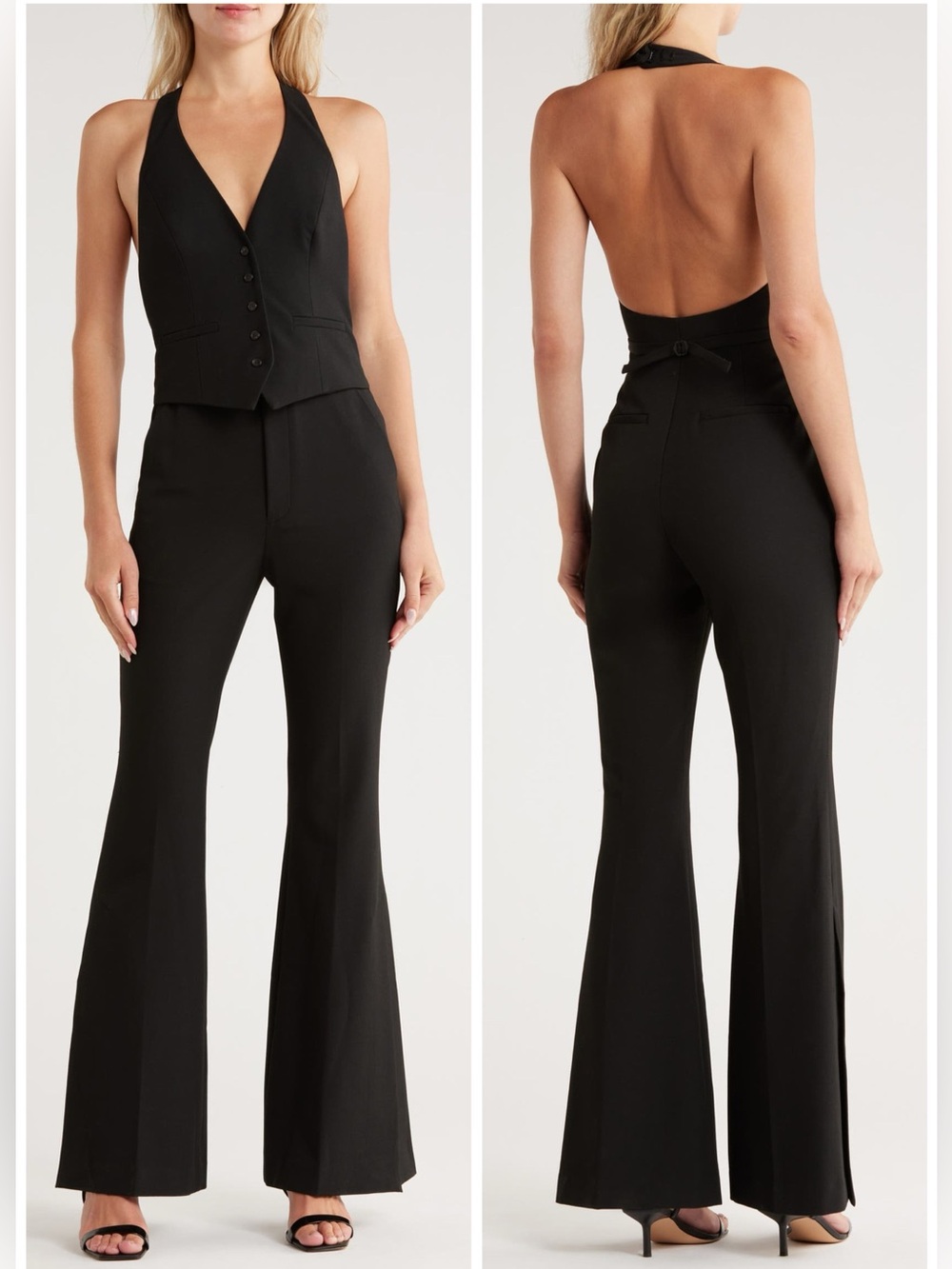 New ALC Woodson Halter Jumpsuit Black Open Back Sz 10